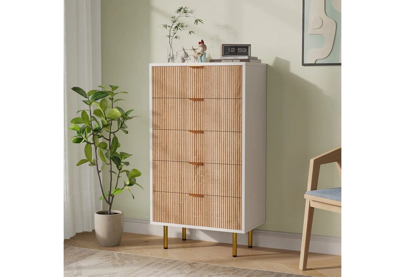 zebery Kommode Sideboard Weiß 5 Schubladen Metallbeine Modern - Bild 2