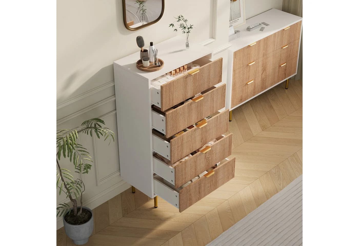 zebery Kommode Sideboard Weiß 5 Schubladen Metallbeine Modern - Bild 3