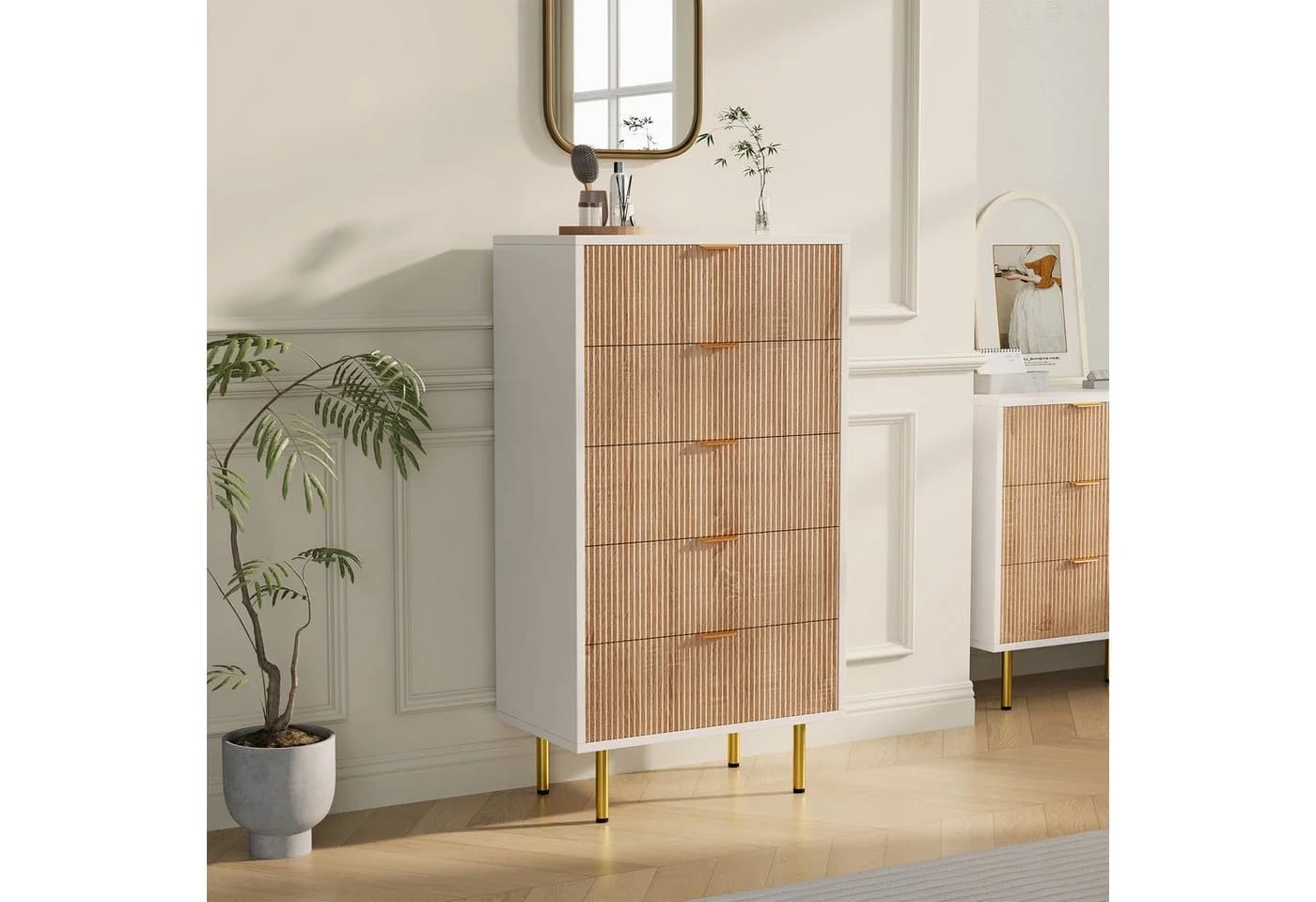 zebery Kommode Sideboard Weiß 5 Schubladen Metallbeine Modern - Bild 4