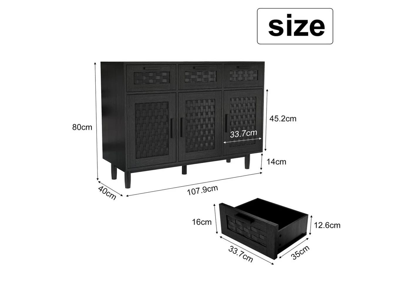 zebery Kommode Sideboard Schwarz Holzfarben Rattan Optik - Bild 5