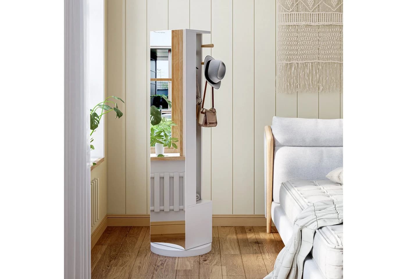BELUPAI Standspiegel mit Garderobenständer und Schubladen Weiß - Bild 2