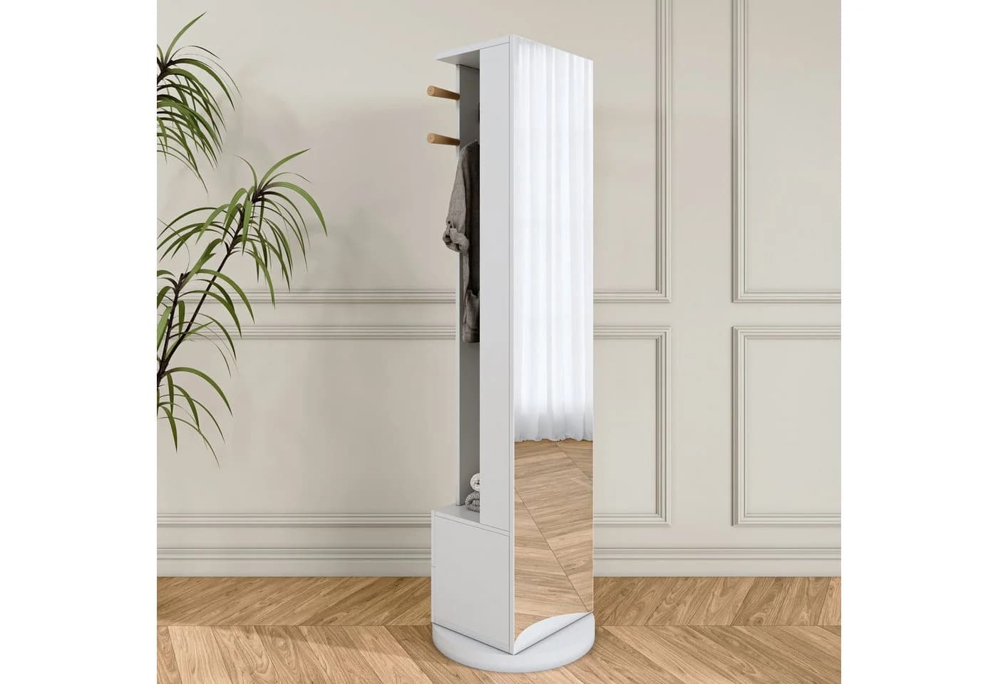 BELUPAI Standspiegel mit Garderobenständer und Schubladen Weiß - Bild 3