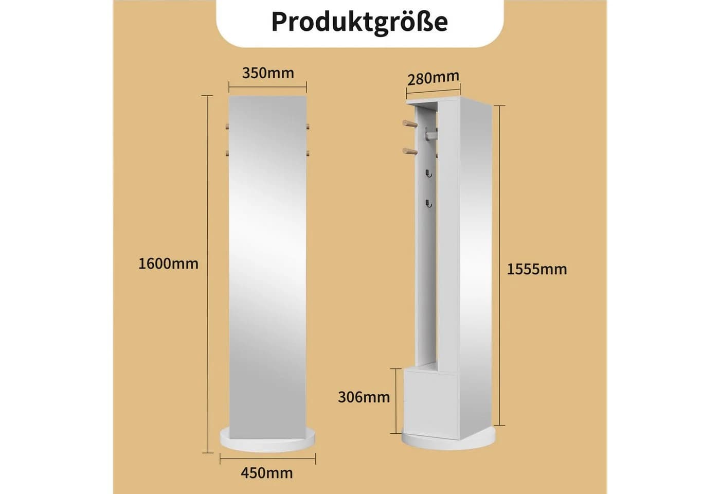 BELUPAI Standspiegel mit Garderobenständer und Schubladen Weiß - Bild 5