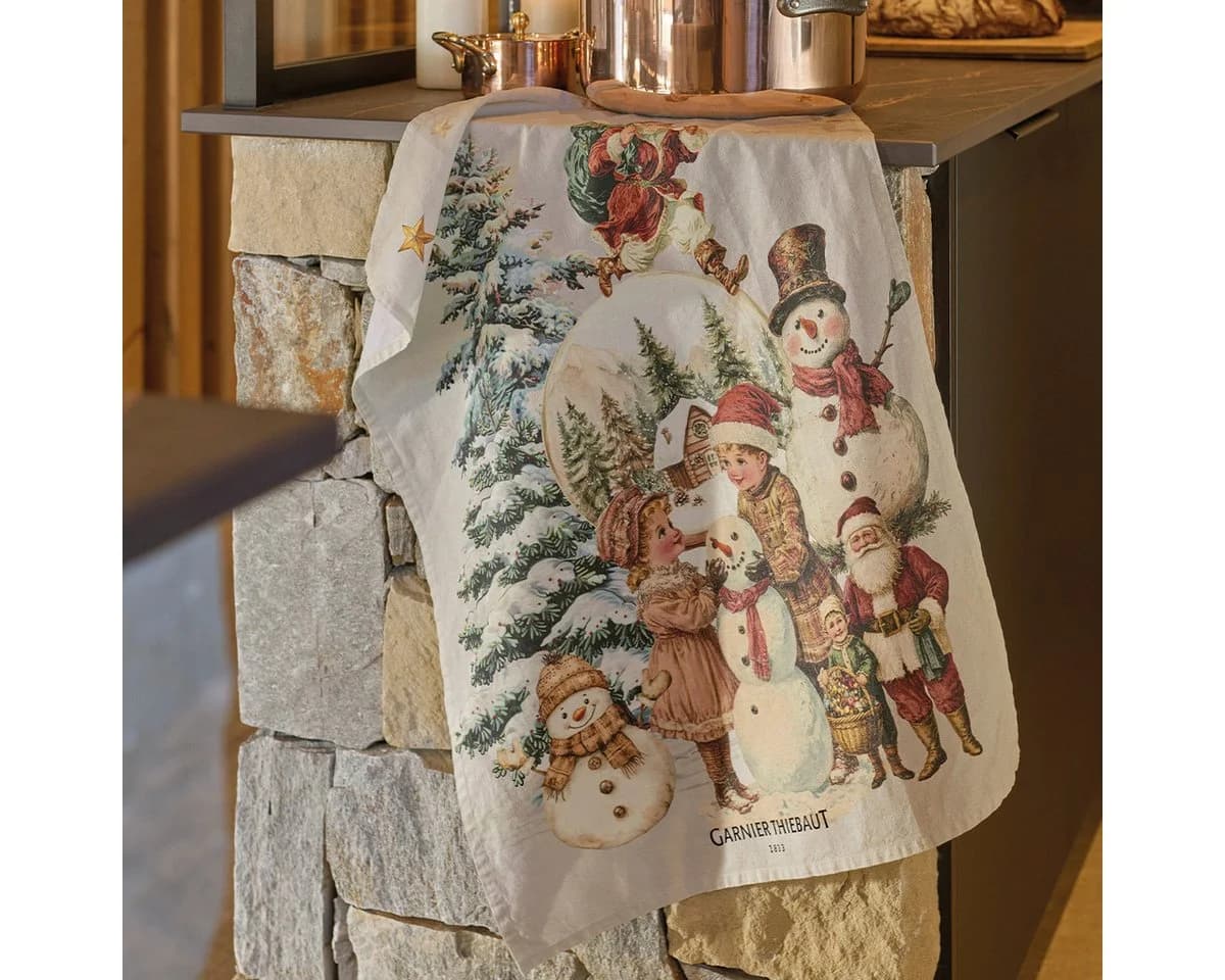 Garnier Thiebaut Geschirrtuch Vintage Bonhomme de Schnee Grün