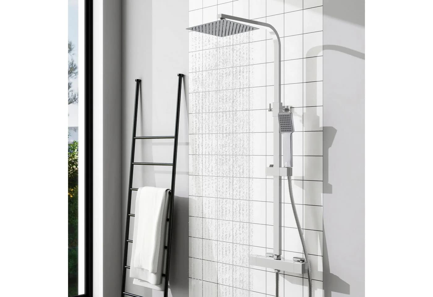 Aica Sanitär Duschsystem mit Thermostat, Regendusche & Handbrause, Edelstahl - Bild 3