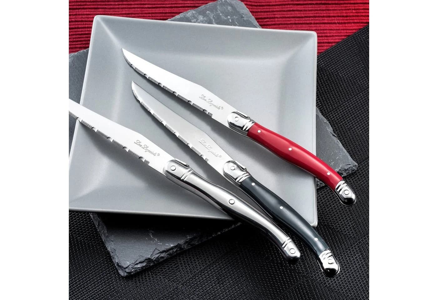 Lou Laguiole Steakmesser TRADITION 6er Set Anthrazit Hochglanz