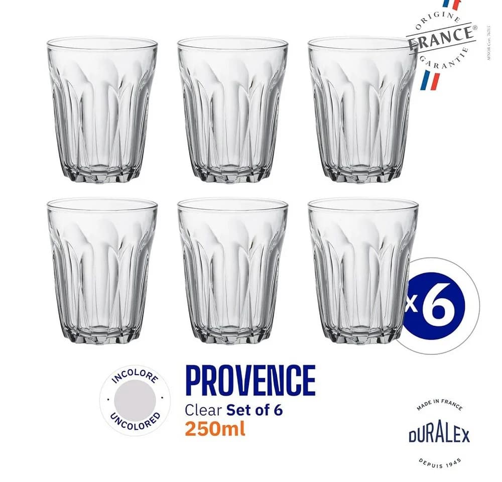 Bormioli Rocco Duralex Provence Glas Becher 250 ml 6er Set Transparent - Bild 2