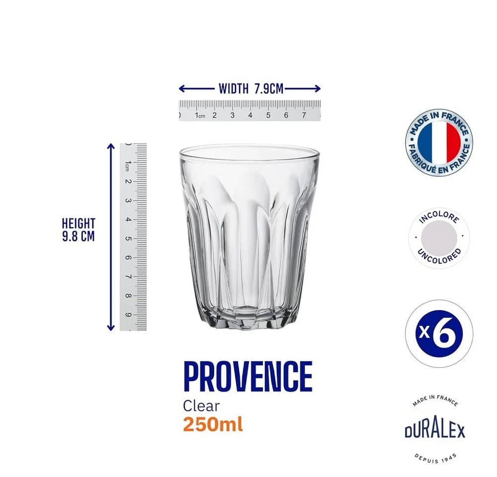 Bormioli Rocco Duralex Provence Glas Becher 250 ml 6er Set Transparent - Bild 5