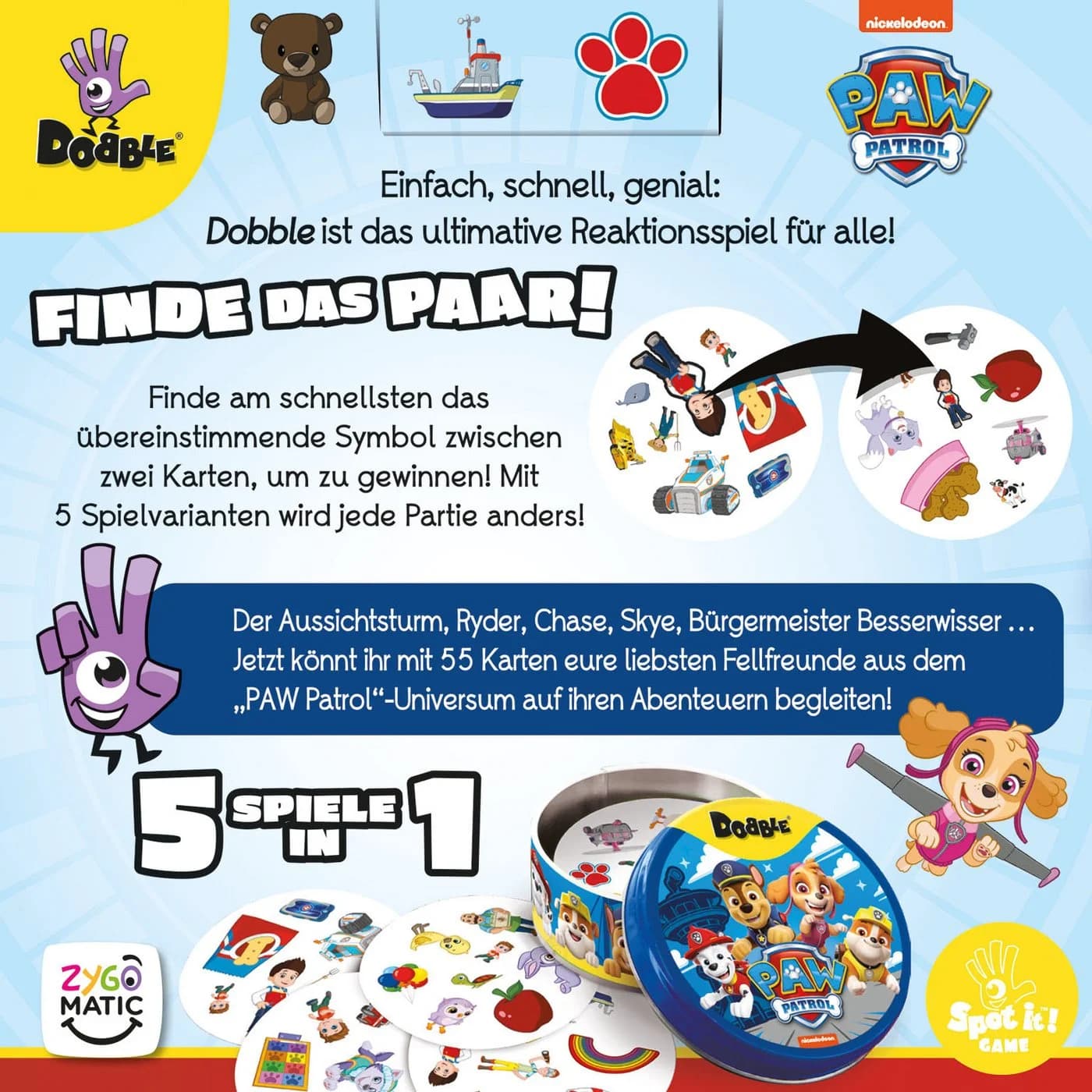 Asmodee Dobble Paw Patrol Reaktionsspiel mit 55 Karten Bunt - Bild 3