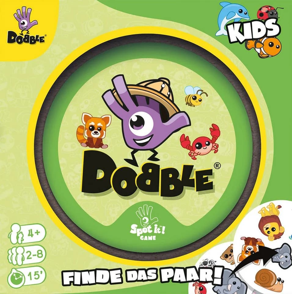 Asmodee Dobble Kids Reaktionsspiel mit 55 Tierkarten Bunt