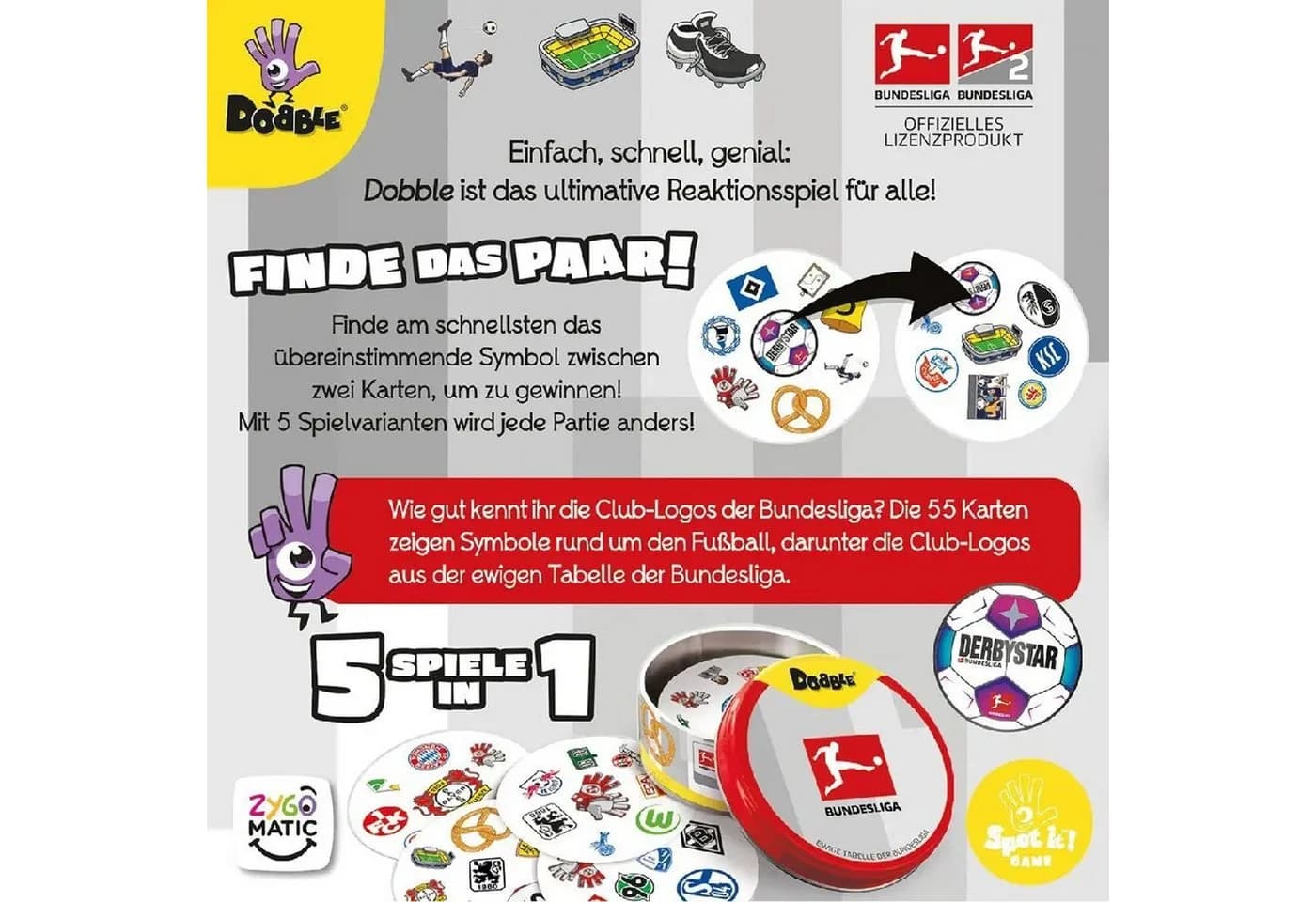 Zygomatic Dobble Bundesliga Kartenspiel mit 55 Symbolkarten - Bild 3