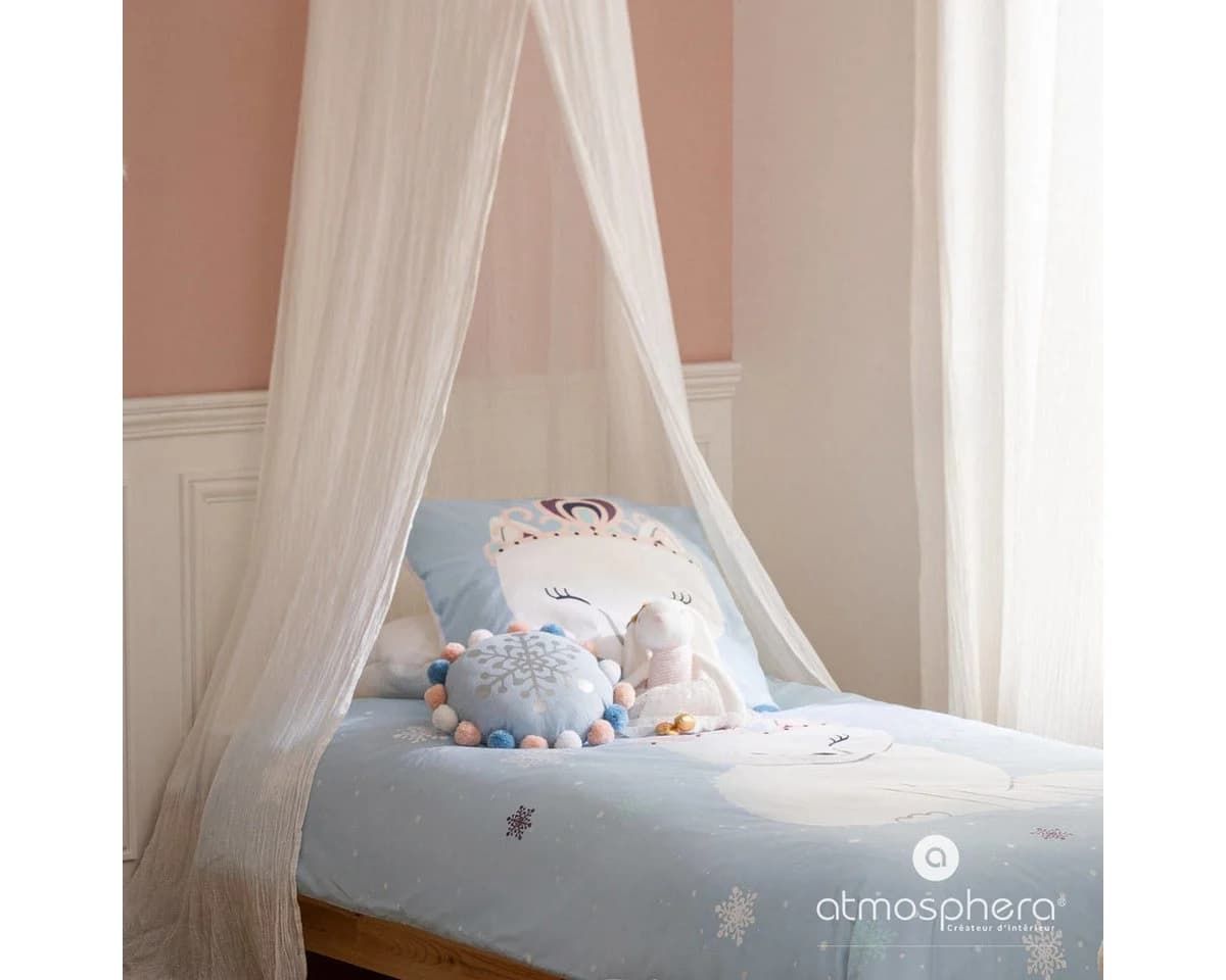 Atmosphera Dekokissen HIVER rund blau mit Schneeflocke und Pompons