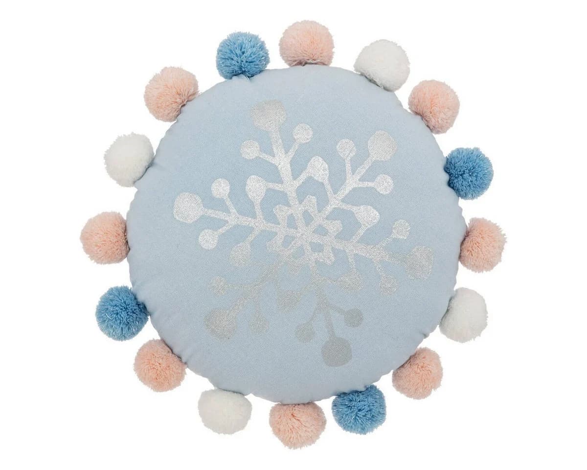 Atmosphera Dekokissen HIVER rund blau mit Schneeflocke und Pompons - Bild 2