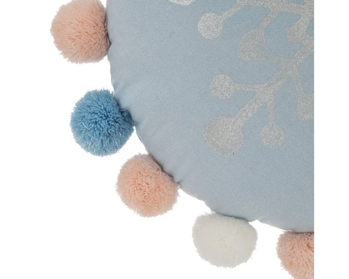 Atmosphera Dekokissen HIVER rund blau mit Schneeflocke und Pompons - Bild 3