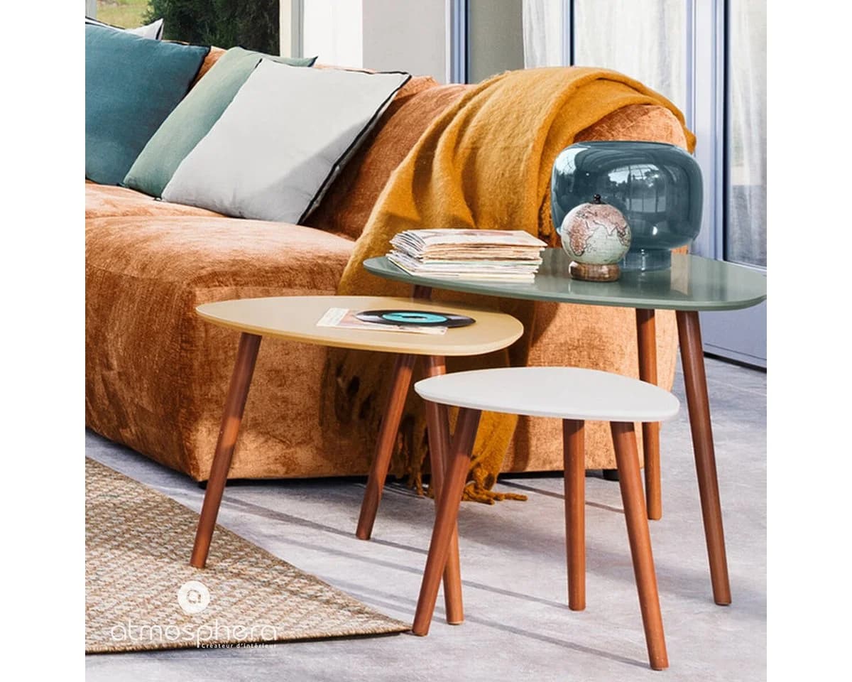 Atmosphera MILEO 3er-Set Beistelltische Tränenform MDF Hevea