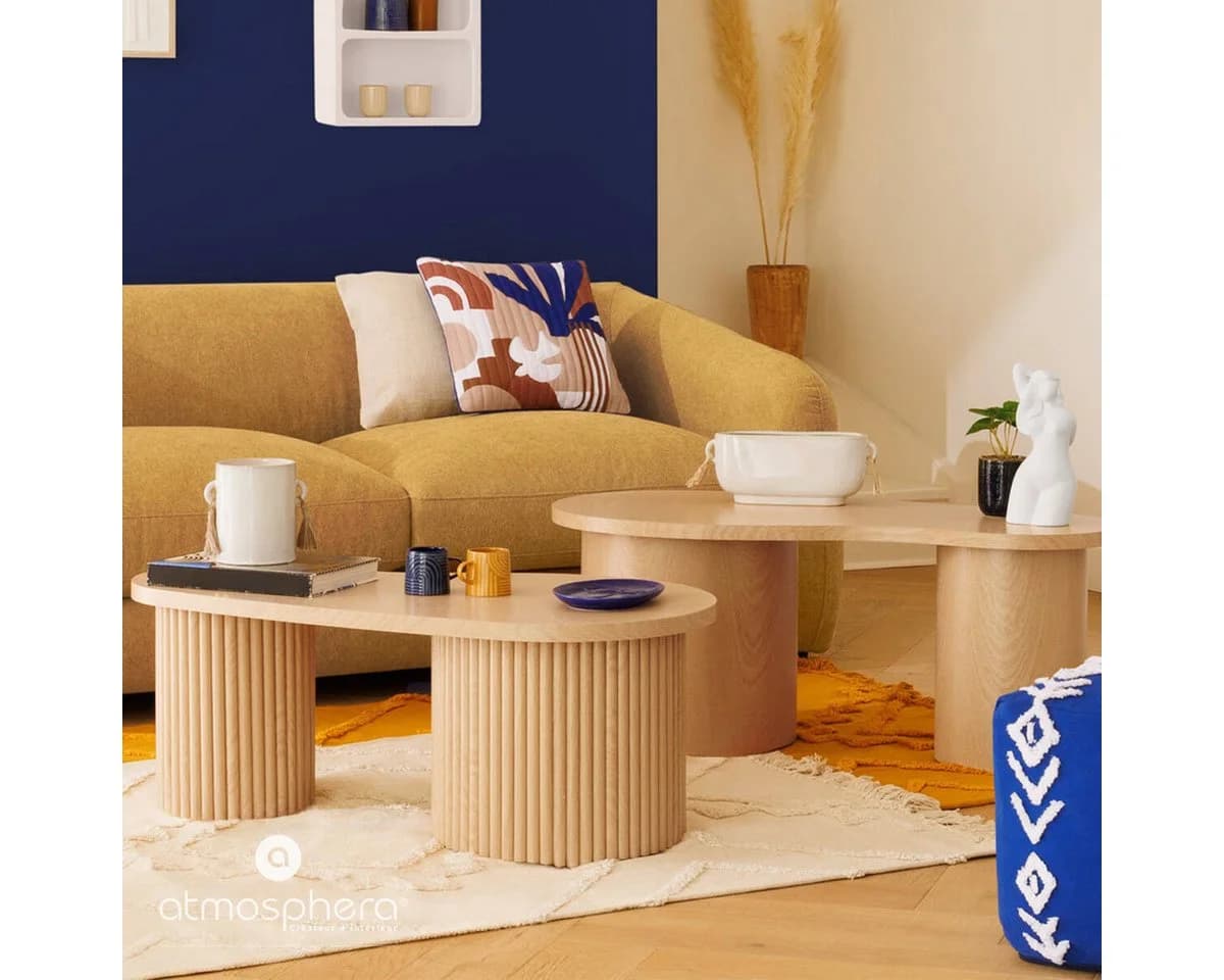 Atmosphera SOLEYA 3er-Set Beistelltische Asymmetrisch Beige MDF