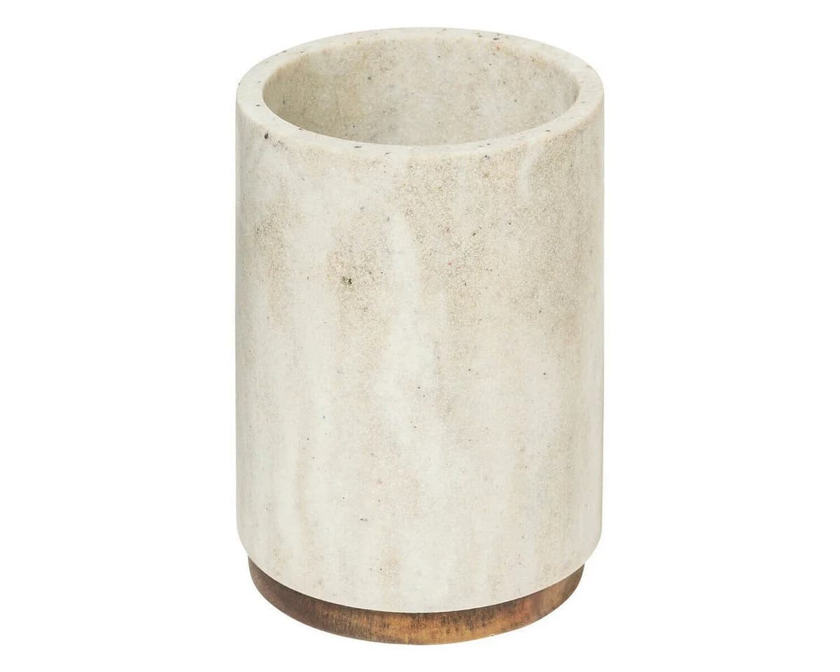 5five Simply Smart Zahnputzbecher COME Beige Polyresin Holzunterlage