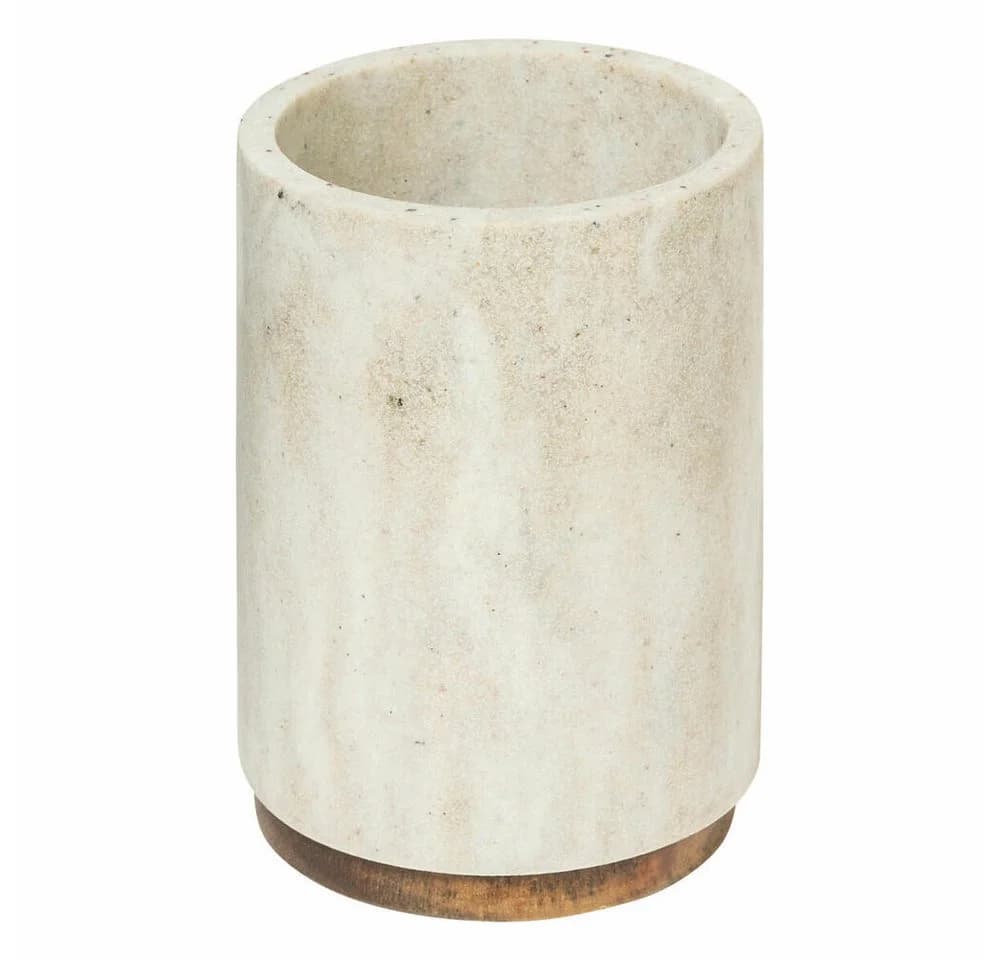 5five Simply Smart Zahnputzbecher COME Beige Polyresin Holzunterlage - Bild 2