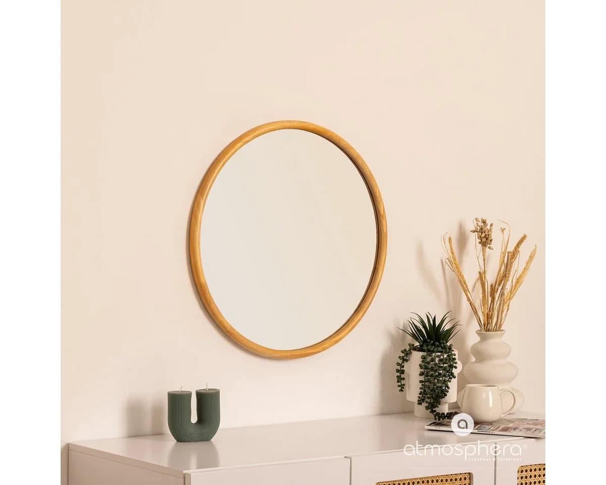 Atmosphera Wandspiegel KIM Rund Holzrahmen 55 cm Braun