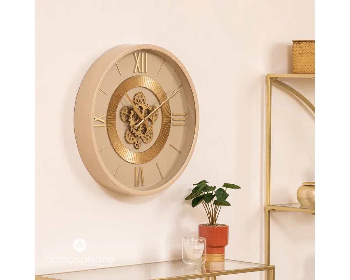 Atmosphera Wanduhr GIULIANA Beige Industrieller Stil Sichtbares Uhrwerk