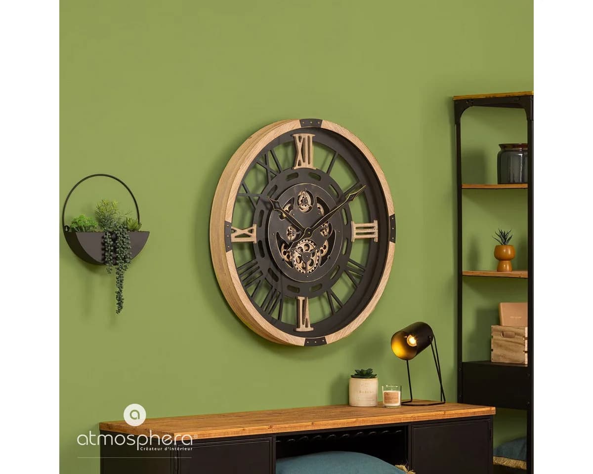 Atmosphera KENT Wanduhr 80 cm Sichtbarer Mechanismus Schwarz/Gold