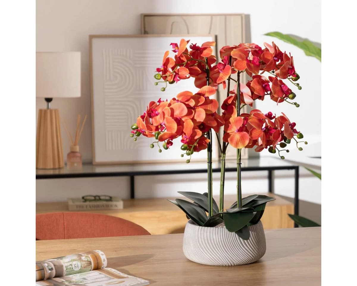 Künstliche Orchidee SANAE im Zementtopf - 65 cm Zimmerpflanze