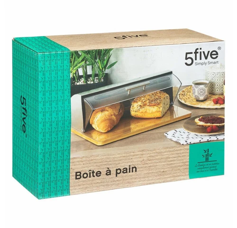 5five Simply Smart Brotkasten Rollbrotkasten Transparent Bambus Edelstahl