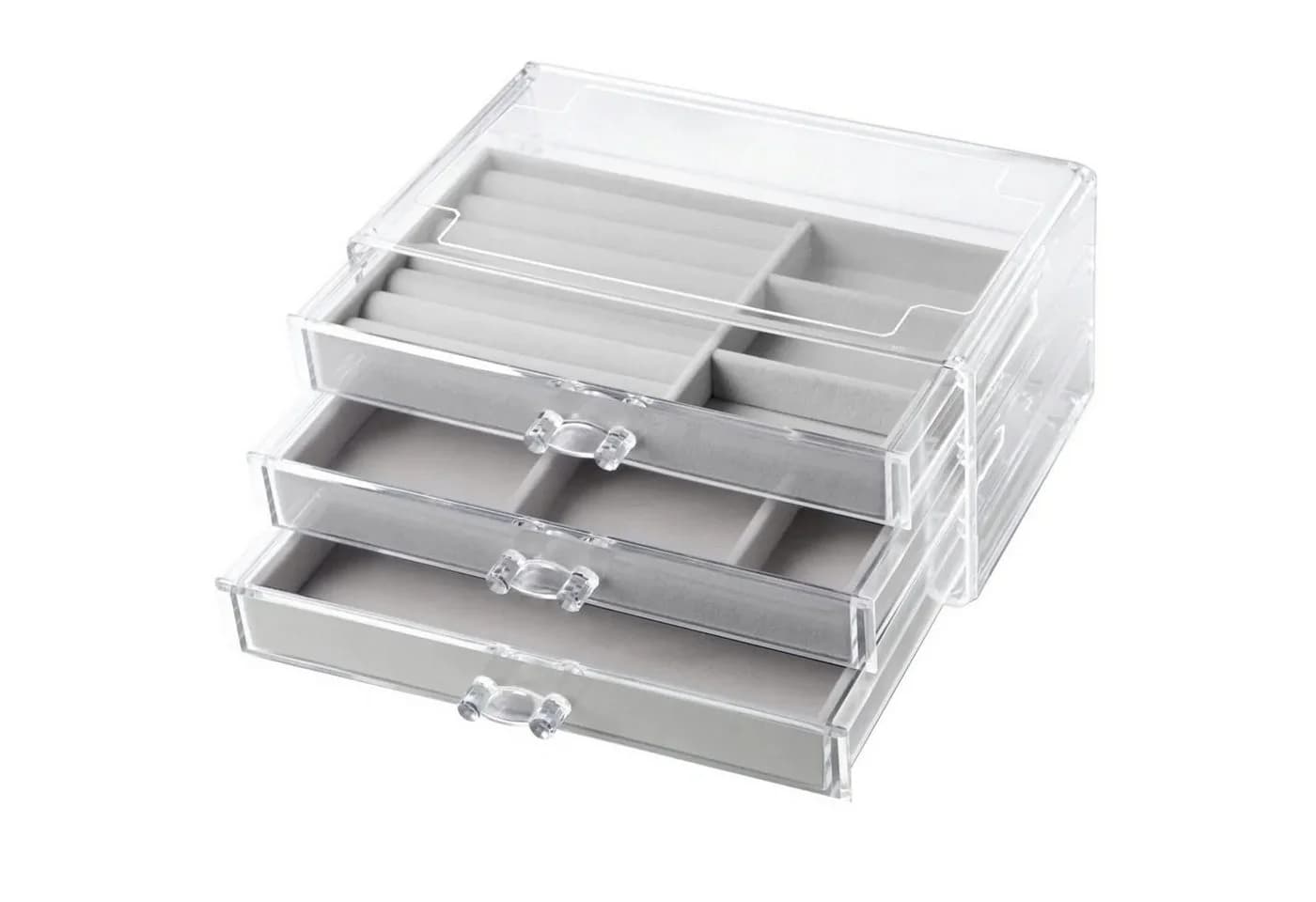 HURTNET Schmuck Organizer Acryl transparent 3 Schubladen Samteinlage - Bild 5