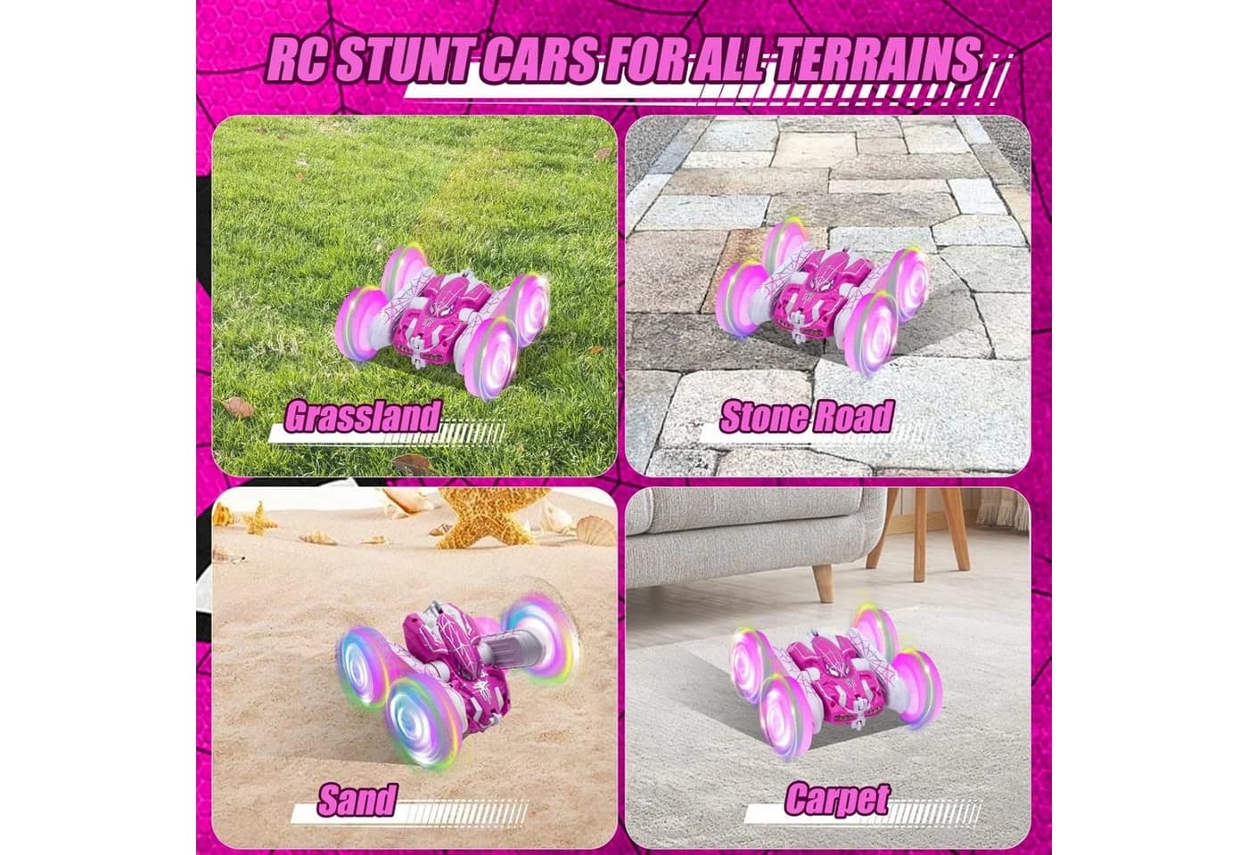 LA CUTE RC Spider Auto Pink 4x4 4WD Stunt Car mit LED & Sprühfunktion
