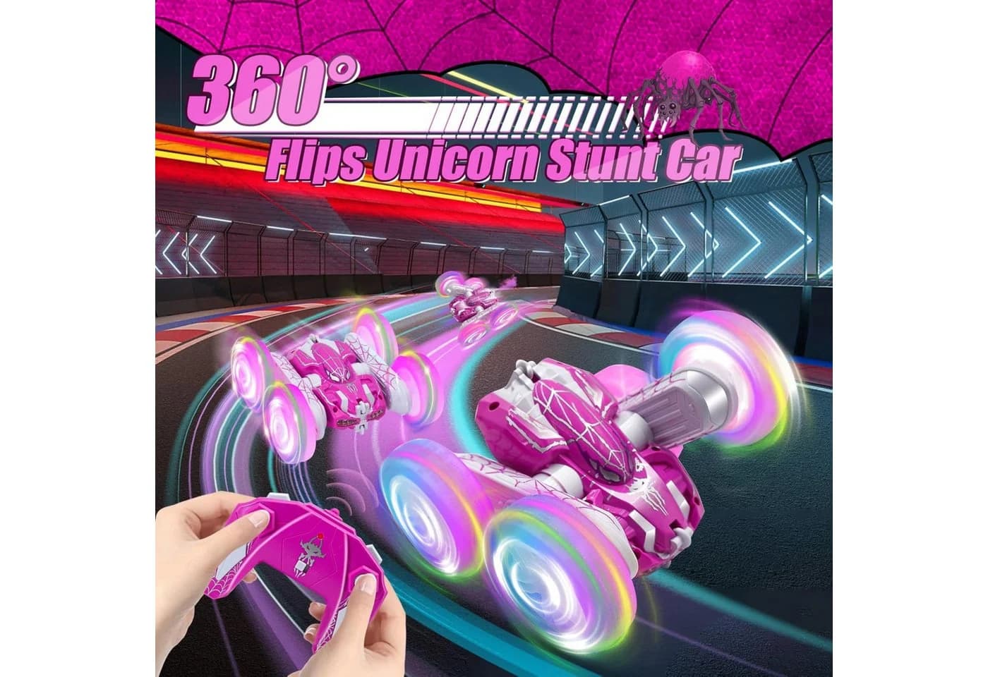 LA CUTE RC Spider Auto Pink 4x4 4WD Stunt Car mit LED & Sprühfunktion - Bild 3