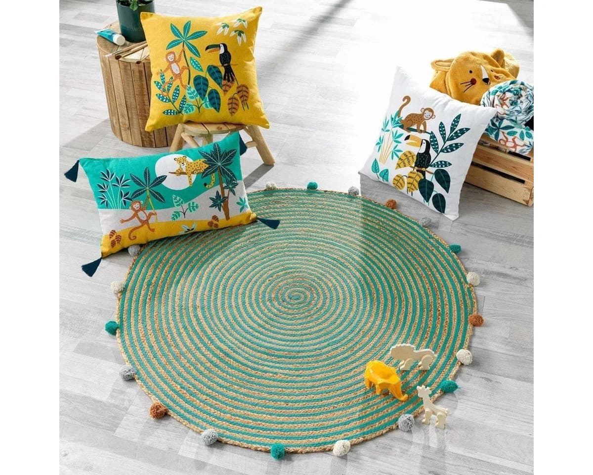 Douceur d'intérieur Kinderteppich BALOO mit Pompons Beige/Grün Bunt
