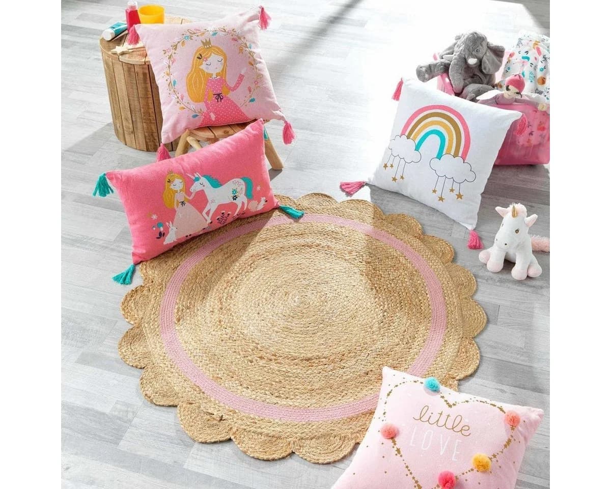 Douceur d'intérieur Kinderteppich Beige Rosa Jute 90 cm
