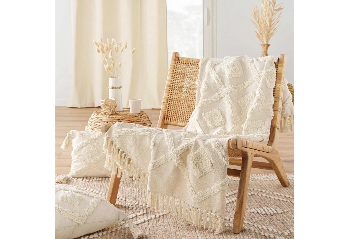 Douceur d'intérieur INCA Tagesdecke Beige mit Fransen