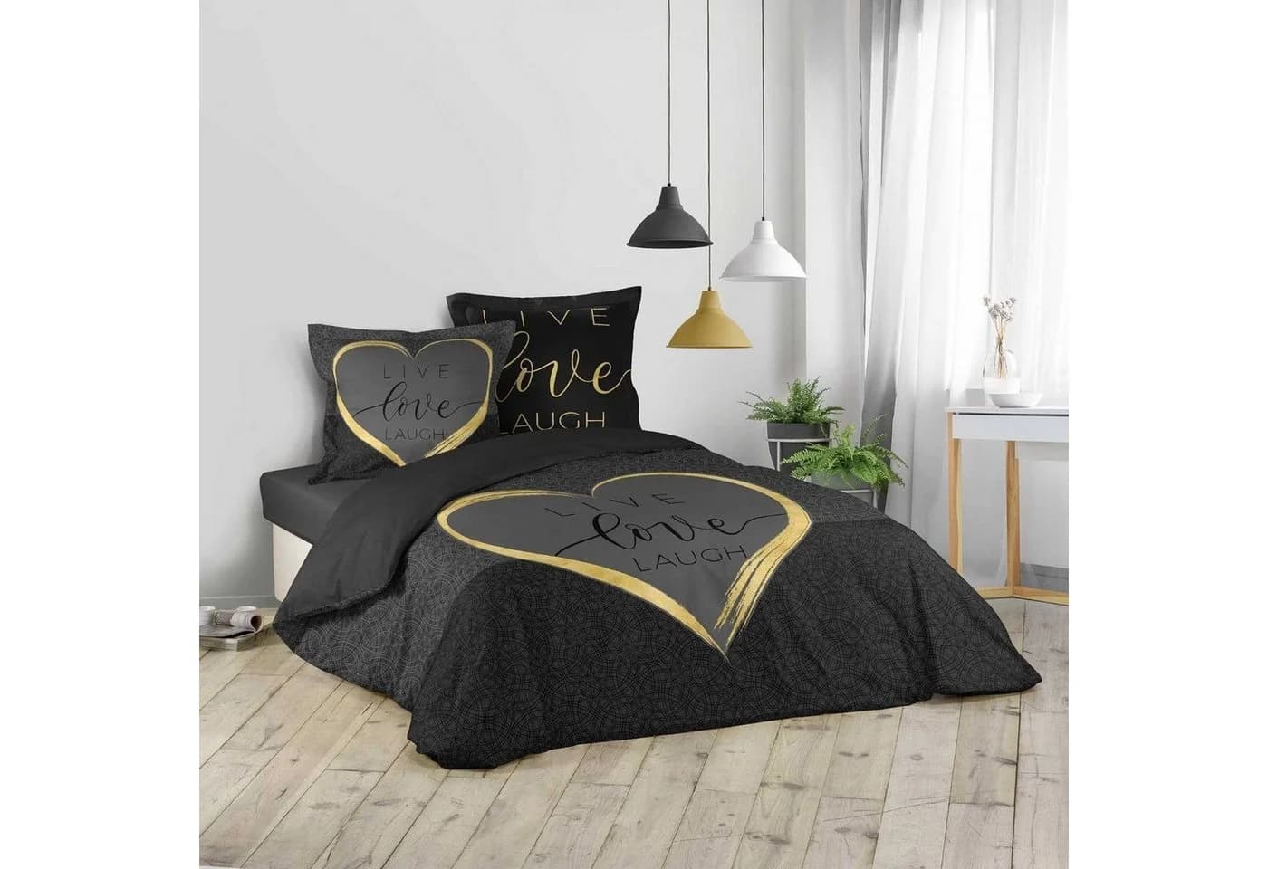 Douceur d'intérieur Bettwäsche CRAZY LOVE Schwarz Baumwolle 3-tlg.