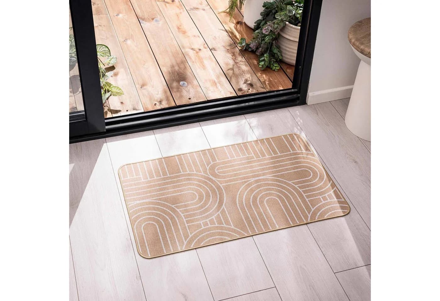 Douceur d'intérieur Teppich 45x75 cm Beige/Weiß Geometrisches Muster