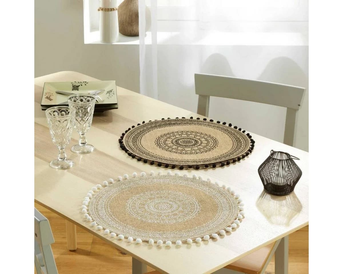 Douceur d'intérieur Dekomatte RENATA Jute Rund Beige mit Pompons