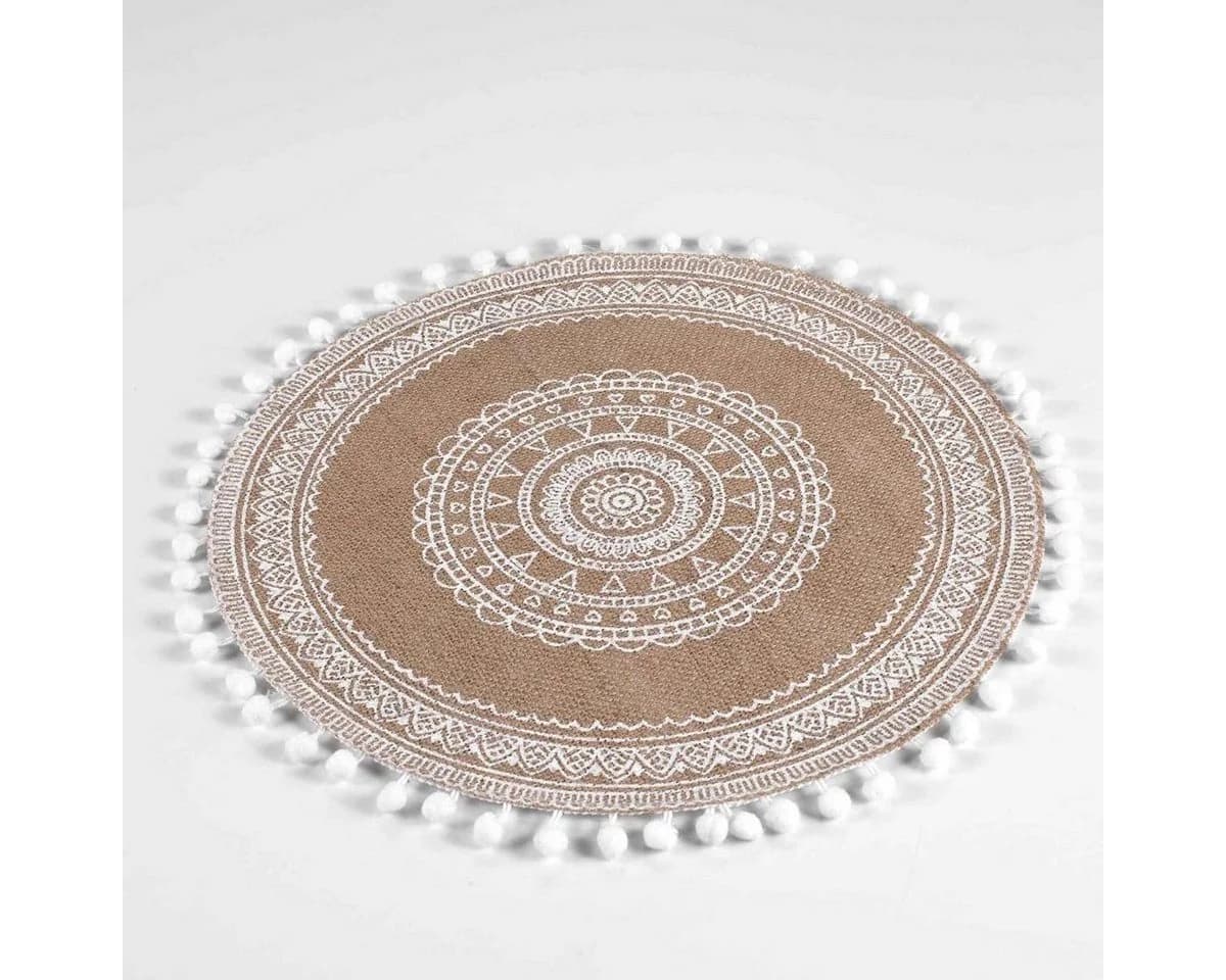 Douceur d'intérieur Dekomatte RENATA Jute Rund Beige mit Pompons - Bild 2