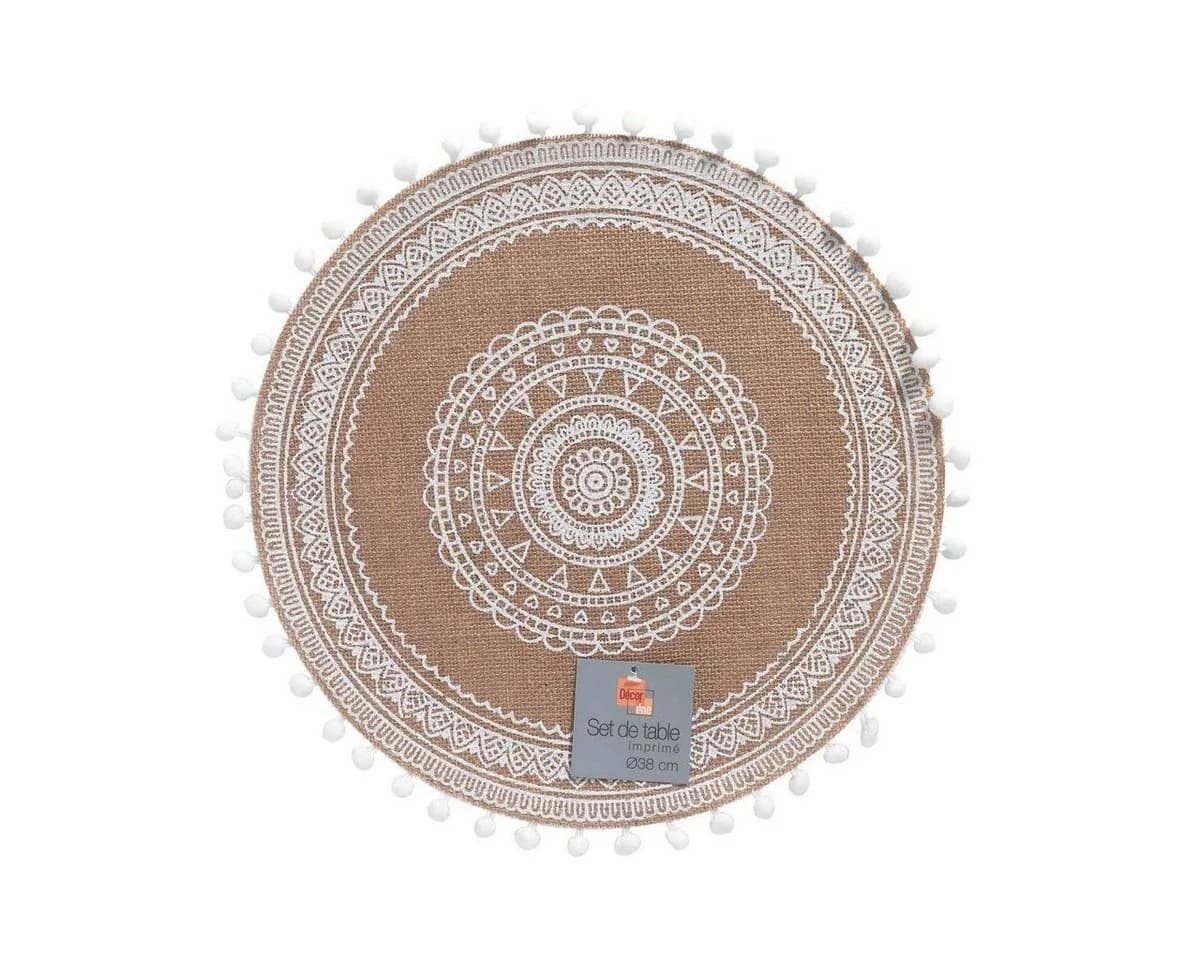Douceur d'intérieur Dekomatte RENATA Jute Rund Beige mit Pompons - Bild 3
