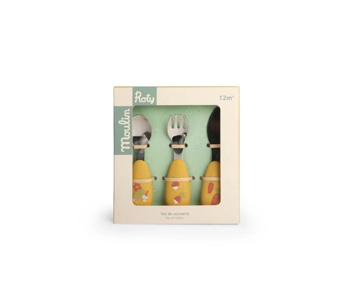 Moulin Roty Kinderbesteck 3er Set mit weichem Griff 12 cm