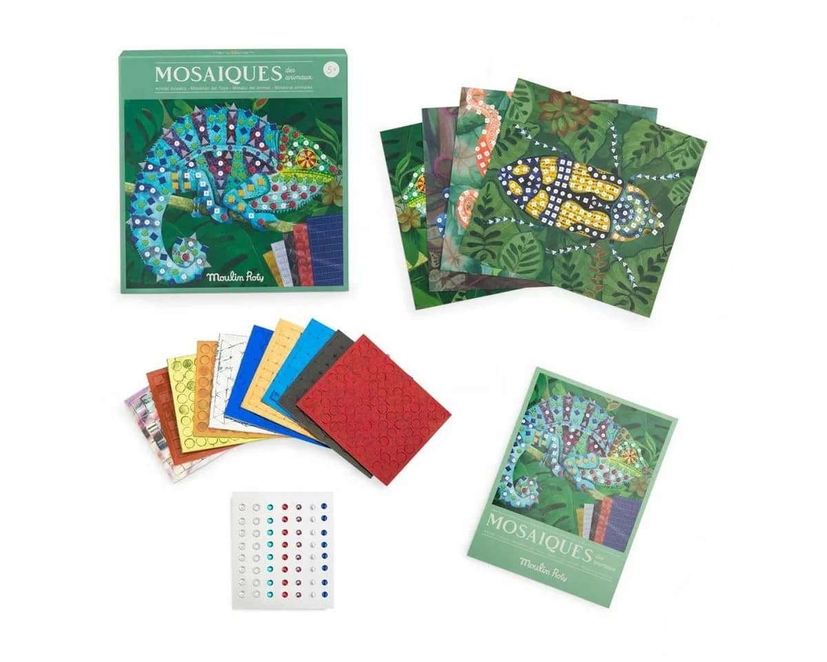 Moulin Roty Kreativset Mosaik Bastelset Tiere mit Glitzersteinen