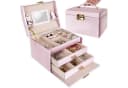 Beautylushh Schmuckkasten Rosa mit Schloss, Spiegel und Schubladen Bild 2
