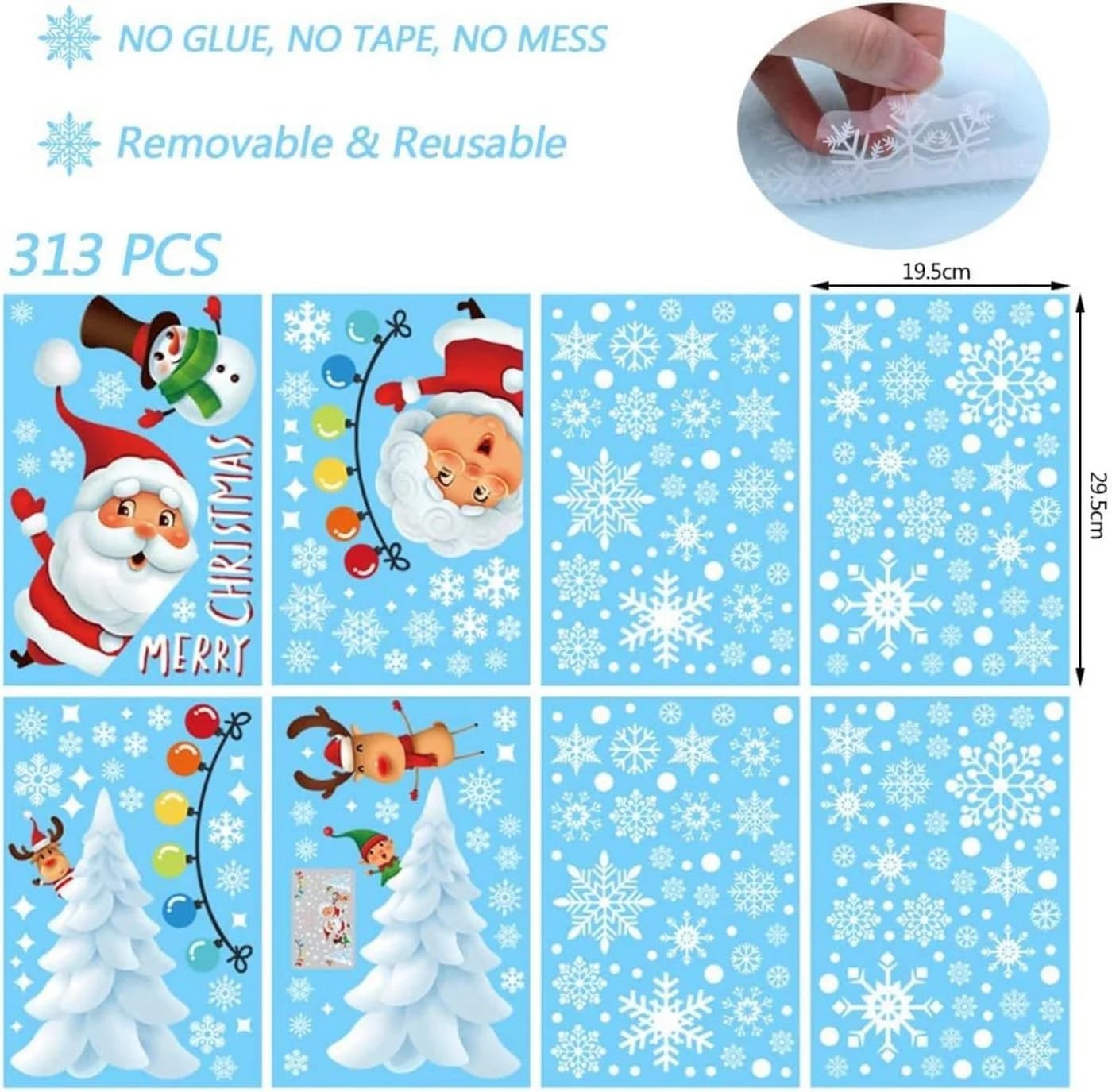 LA CUTE Fenstersticker Set 313tlg Weihnachten Schneeflocken PVC Matt - Bild 5