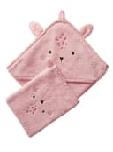 vertbaudet Baby Kapuzenhandtuch Rosa Frottee mit Tiergesicht Bild 1