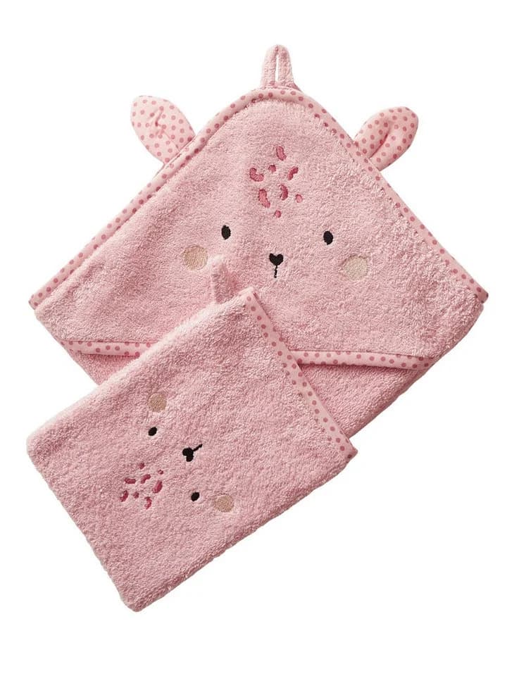 vertbaudet Baby Kapuzenhandtuch Rosa Frottee mit Tiergesicht