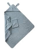 vertbaudet Kapuzenhandtuch Set mit Waschhandschuh Bio-Baumwolle Blau/Gelb Bild 2
