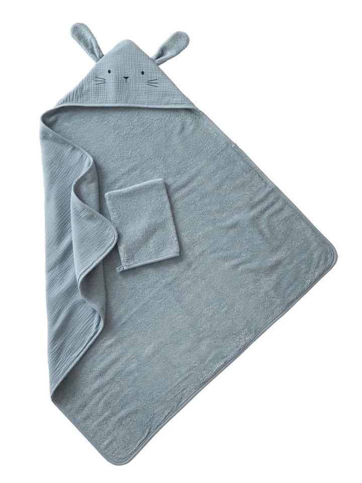 vertbaudet Kapuzenhandtuch Set mit Waschhandschuh Bio-Baumwolle Blau/Gelb - Bild 2