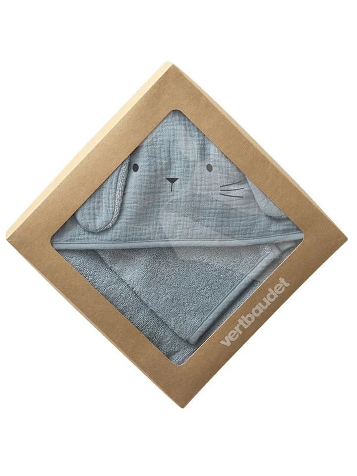 vertbaudet Kapuzenhandtuch Set mit Waschhandschuh Bio-Baumwolle Blau/Gelb - Bild 3