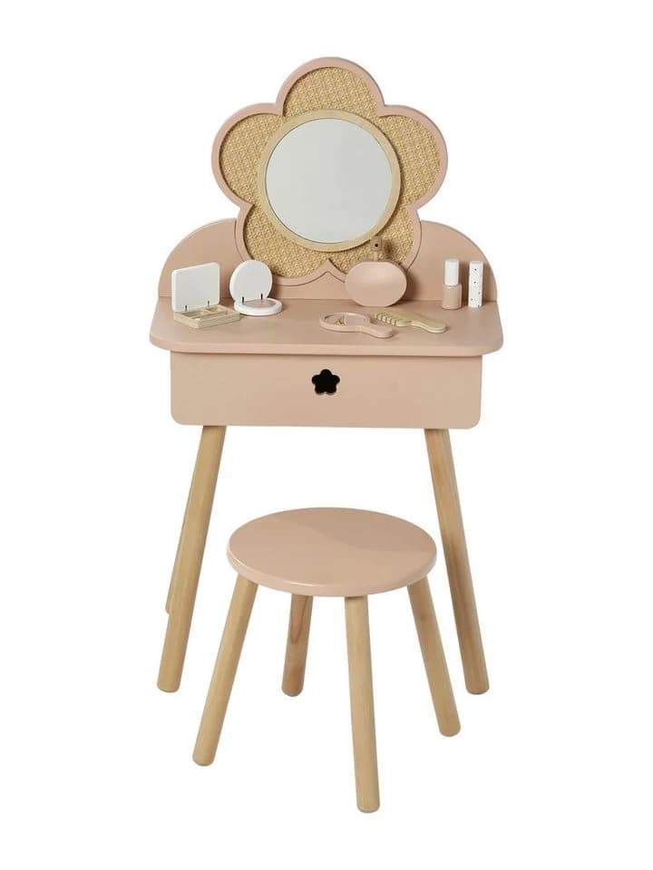 vertbaudet Spielwerkbank Kinder Schminktisch mit Zubehör Holz FSC® Rosa