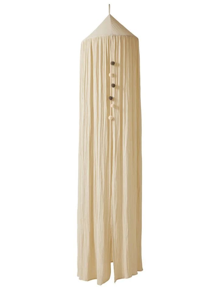 vertbaudet Betthimmel aus Musselin mit Pompon-Girlande hellbeige - Bild 2