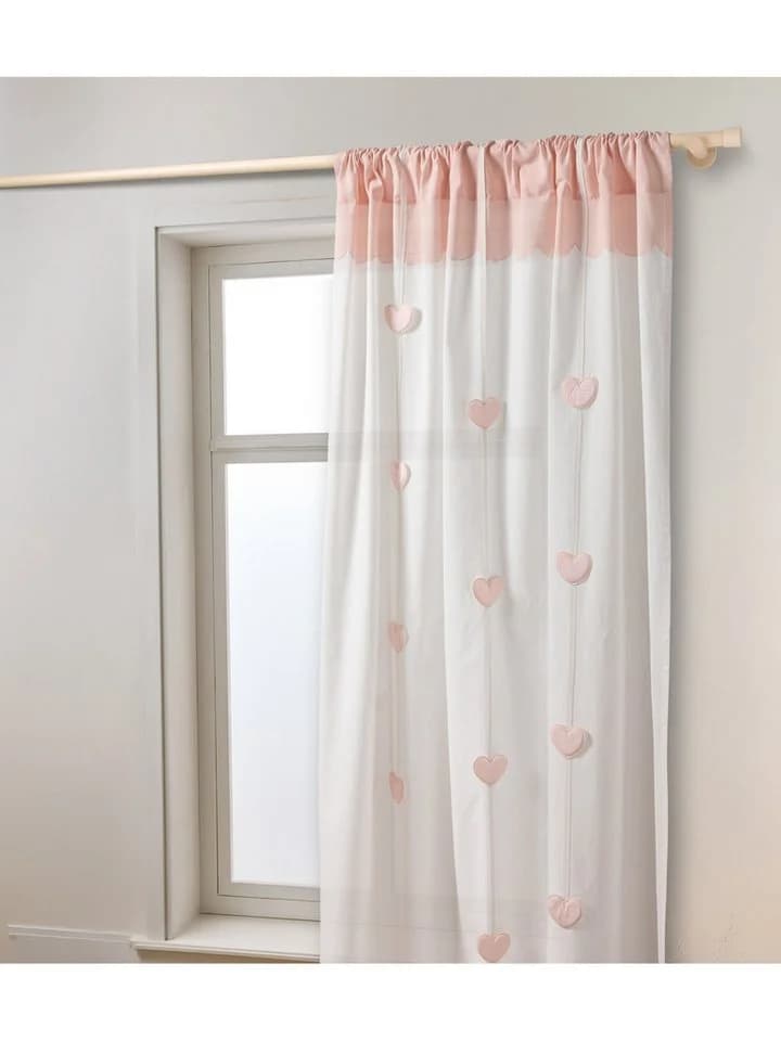 Vertbaudet Vorhang mit Deko-Girlande Kinderzimmer MEIN HERZ Rosa Baumwolle
